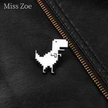 

Custom Rex Tyrannosaurus Enamel Pins Simplicity White Dinosaur Mosaic Brooches Bag Shirt Clothes Lapel Jewelry Gift For Kids