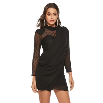 

1pcs High waist Ladies Plus size Sexy party dresses 2020 Summer cotton mesh Splicing Irregular hollow Dress women's Skinny Dress