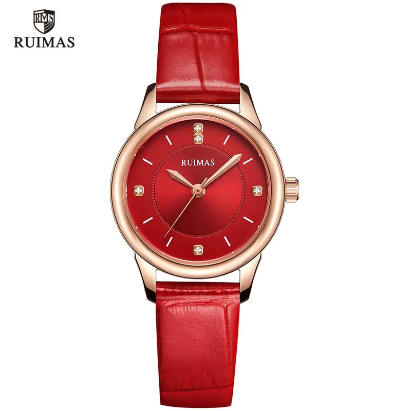 RUIMAS роскошные розовое золото женские наручные часы Лидирующий бренд сетка стальной ремешок кварцевые наручные часы водонепроницаемые Relogios S6779 красный - Цвет: RL6779L-Red