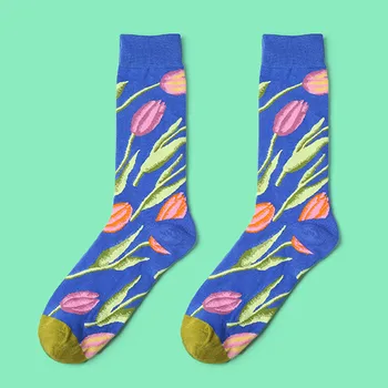 

1 Pair Mens Personality Graffiti Cotton Print Casual Breathable Long Socks Men Combed Cotton Calcetines Largos Hombre Y11.25