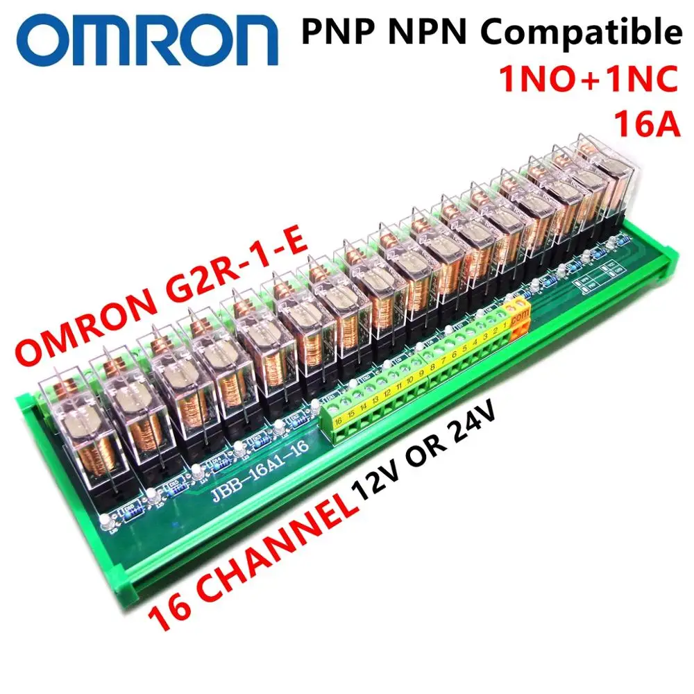 Spdt do Relé Montagem em Trilho Maneiras do Plc 16 do Relé do Módulo de Omron do Canal Módulo 24v 16a Pnp Npn Din 16 1no 1nc G2r-1-e 12v