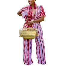 

Fashion Plus Size Women Print Jumpsuits Sexy Deep V Neck Short Sleeve Long Pants Loose High Waist Elegant Evening Night Jumpsuit