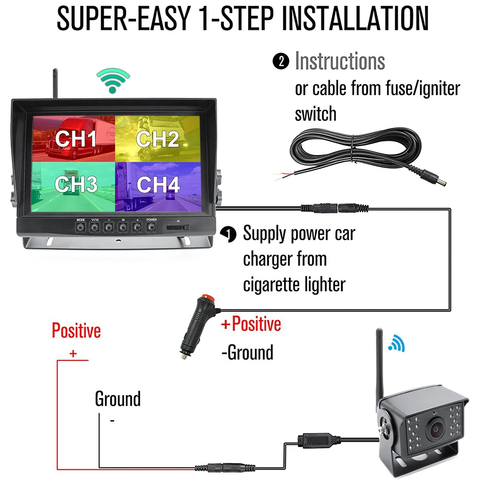 Car Display 9" 1280x720 High Definition AHD Wireless Truck DVR Monitor Night Vision Reverse Backup Recorder Wifi Camera Bus Car