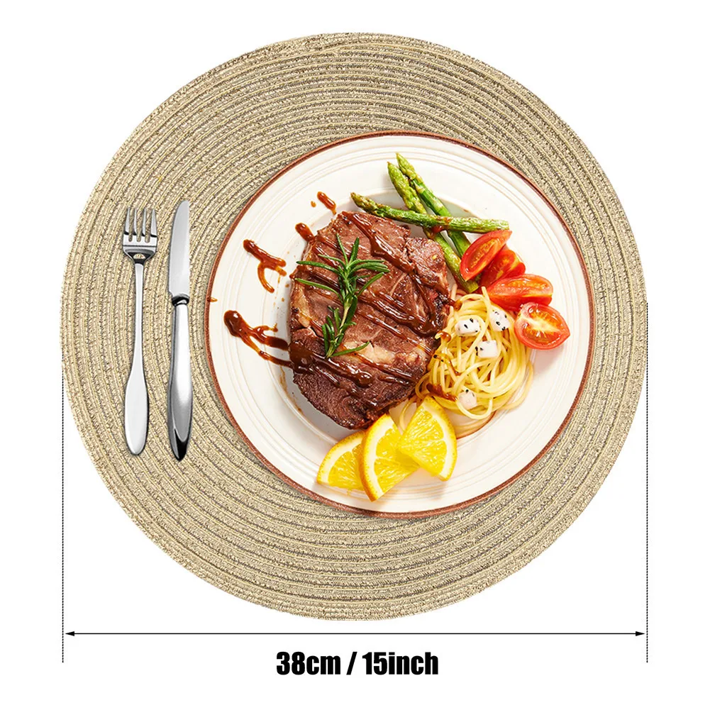 6Pcs/Set Round Braided Placemats Washable Kitchen Table Placemats for Home Wedding Party 38/32CM Gold/Beige/Sliver/Gray/Colorful