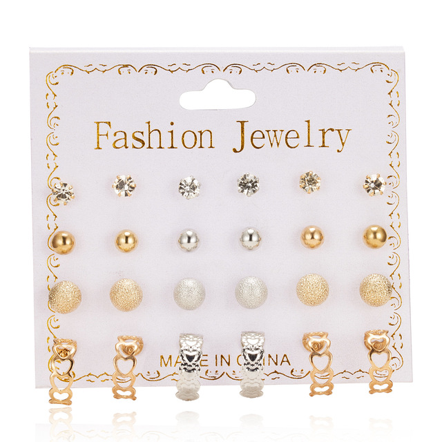 Pairs Stud Earrings Set for Women Statement Heart Star Snowflake Flower Crystal Pearl One Week Minimalist Set of Earrings Gift