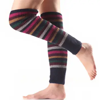 

1 Pair Women Knitted Leg Warmers Over the Knee Autumn and Winter Color Block Striped Footless Thigh High Socks 2020
