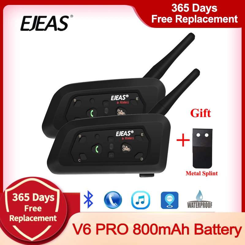 2 stücke EJEAS V6 PRO Bluetooth Motorrad Intercom Helm Headset 6 Fahrer 1200m Kommunikator Sprech + Metall Schiene