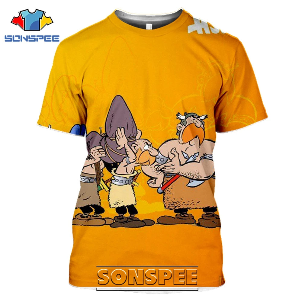 SONSPEE 3D Print Asterix And Obelix T-shirts Men Women Casual Hip Hop Short Sleeve Streetwear Vintage Cartoon Tees Tops Shirt (6)