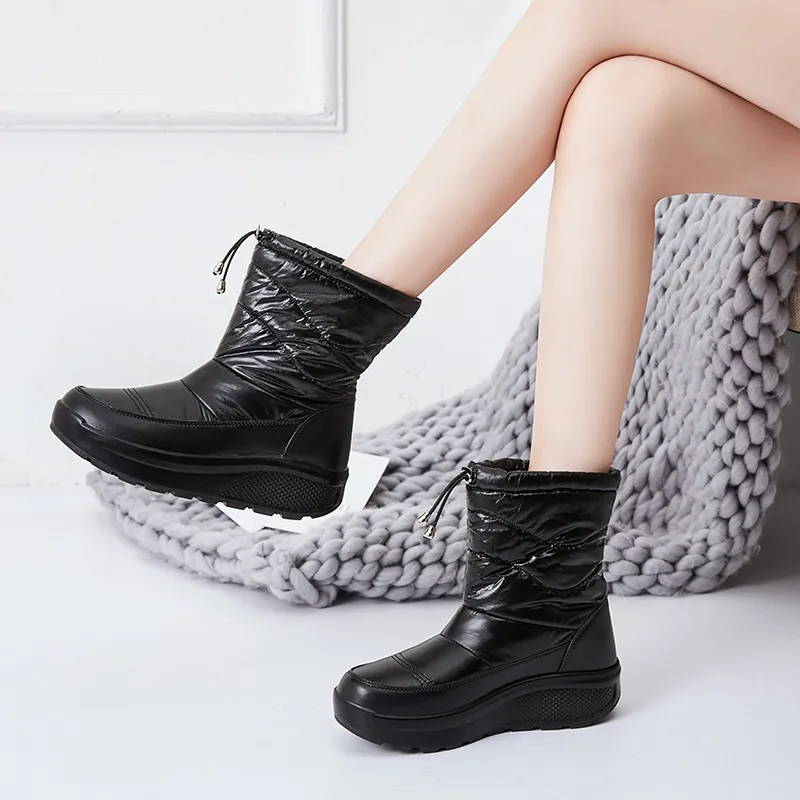 PINSEN New Women Winter Boots High Quality Comfortable Snow Boots Women Slip-on Keep Warm Ladies chunky Boots botas mujer