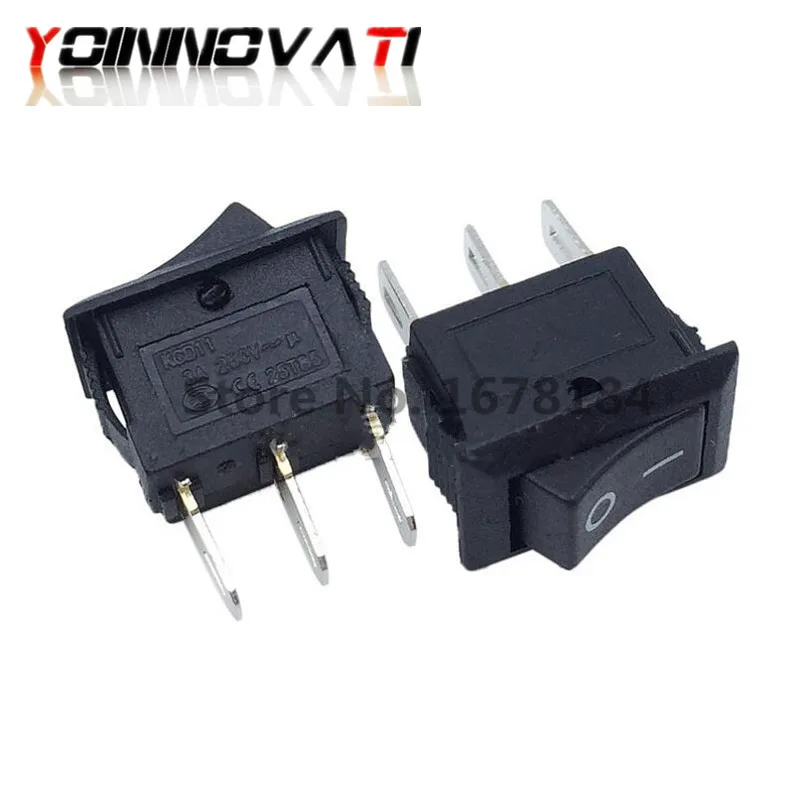10 шт. KCD1 3 Pin 3A 250V 10*15 мм черный кнопка перекидной переключатель вкл/выкл от сети