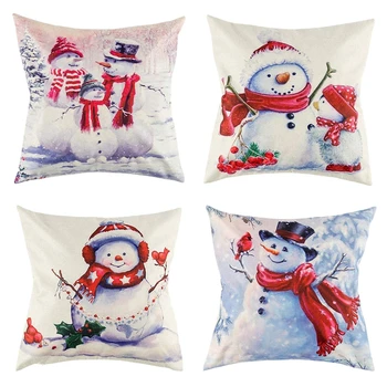 

4 Pack Christmas Snowman Pillow Cover Throw Cushion Cover for Xmas Happy New Year Winter Home Decoration, 18 x 18 Inches