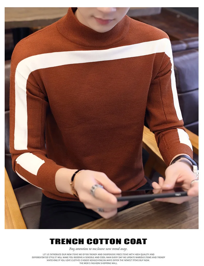 New Autumn Winter Casual Pullover Male Long Sleeve Slim Fit Turtleneck Knitted Brand Sweater Fashion Mens Warm Sweaters