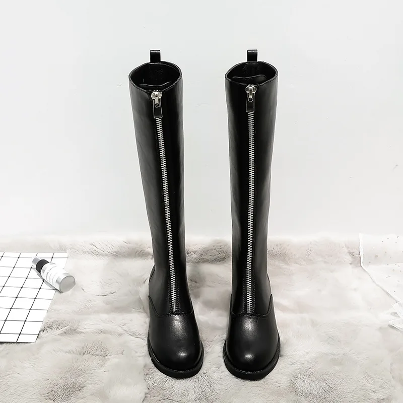 Tanie Moda damska skórzane długie buty damskie buty do kolan Martin buty Zip buty zimowe damskie buty wiosna jesień kobiet