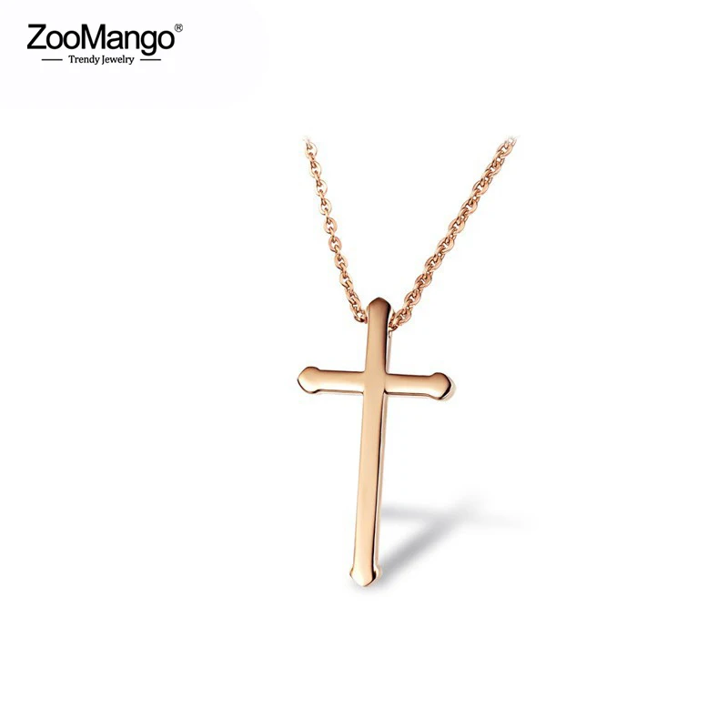 

ZooMango Classic Cross Necklace For Women Fashion Stainless Steel Pendant Necklaces Rose Gold Color Jewelry 2 Colors ZOGX797