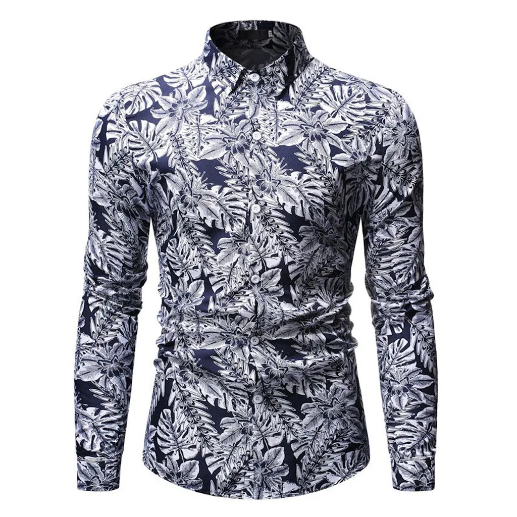 Camisa Masculina мужская мода желтый Гавайский стиль досуг печать с длинными рукавами рубашка Топы Блузка 19Aug8 P30