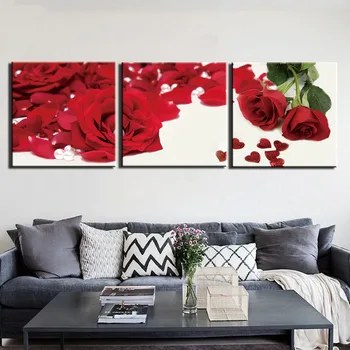 

3 Pieces Still Life Red Rose Wall Art Canvas Poster and Print Canvas Painting Decorative Pictures for Living Room Home Decor