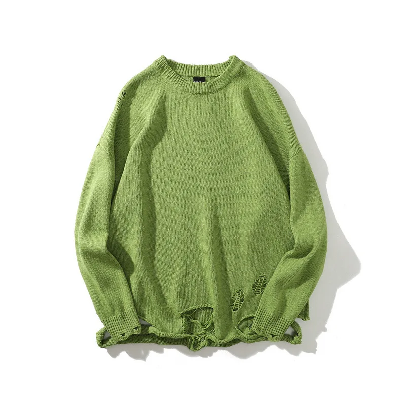 0981 green ICPANS рваные потертые свитера мужские трикотажные пуловеры мужской негабаритный хип-хоп модный свободный свитер уличная одежда - Цвет: 0981 green