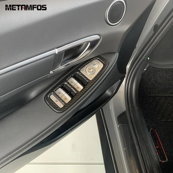 

For Hyundai Sonata 2020 2021 Carbon Fiber Window Lift Switch Cover Trim Inside Armrest Decoration Frame Accessories Car Styling