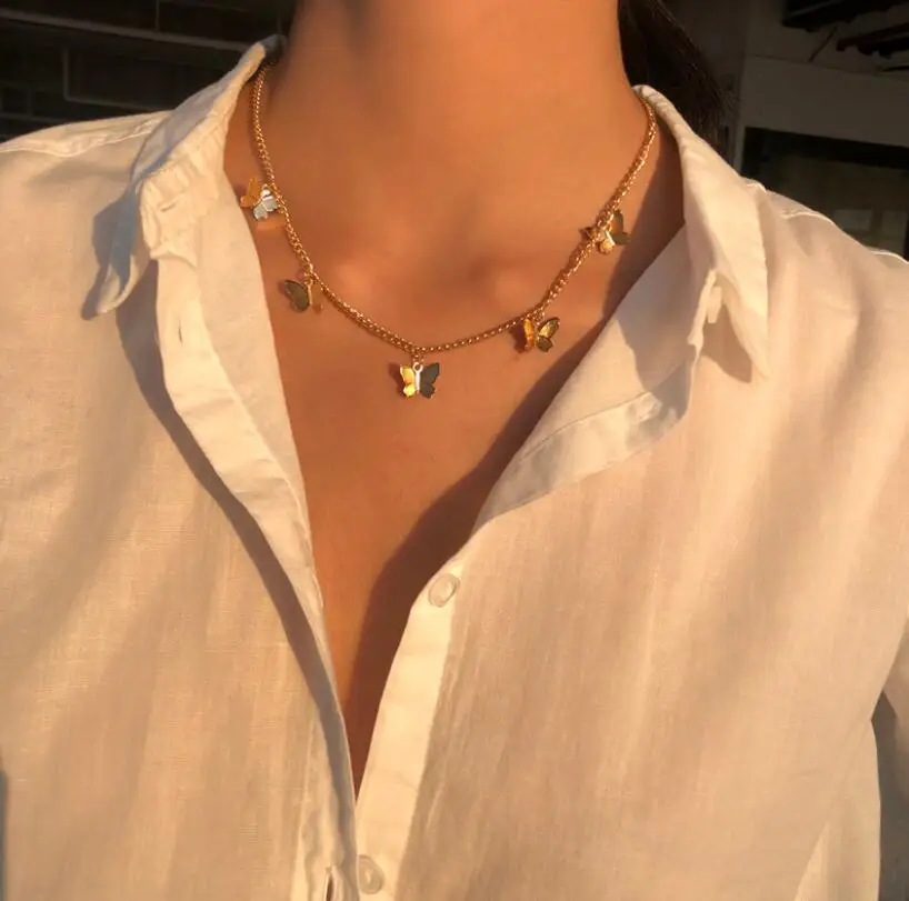 2020 Fashion New Bohemian Cute Butterfly Choker Necklace For Women Gold Silver Color Clavicle Chain Female Chocker Jewelry | Украшения и