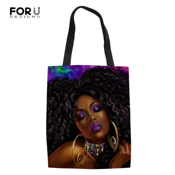 

FORUDESIGNS Black Girls Magic Shopping Bags for Women African Shoulder Bag Ladies Canvas Tote Bags Females Eco Shopper Bag Bolsa