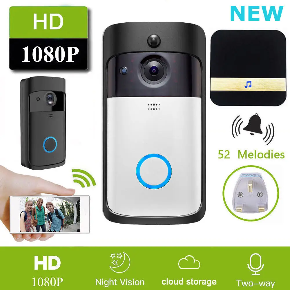 

US1080P WiFi Wireless DoorBell Smart Video Phone Door Visual Ring Secure Camera