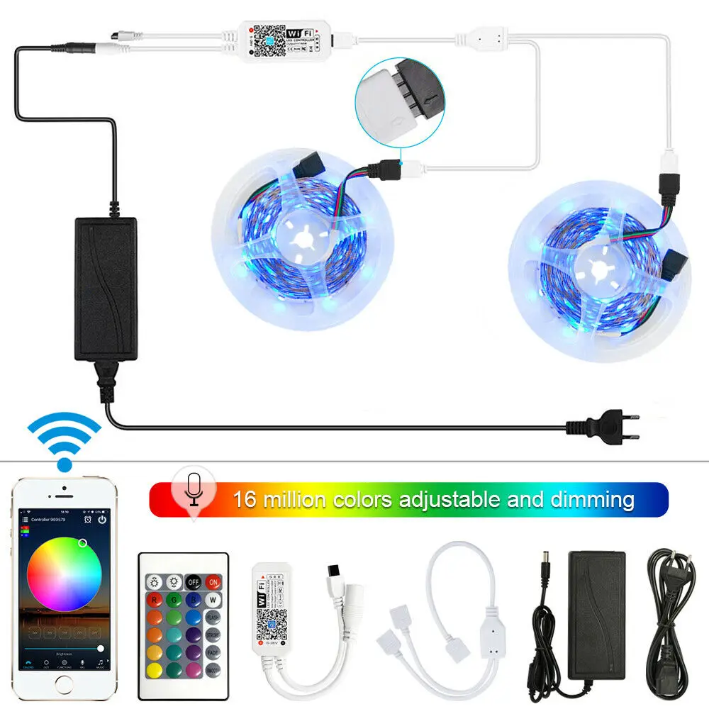 Светодиодная ленсветильник RGB 5050 30 светодиодов/м 12 В гибкая лента блок питания +