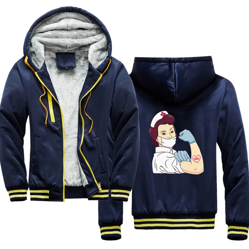 

Strong Nurse Men Hoodies Fashion Tracksuit Sweatshirt Men's Winter Collar Cap Long Sleeves zipper Hoody Sports Sweatshirts m-5XL