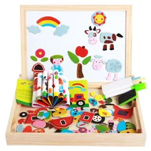 Jouets en bois Puzzle magnétique animaux ferme château Double planche à peinture pour enfants, jouet éducatif Puzzle cadeau pour enfants 