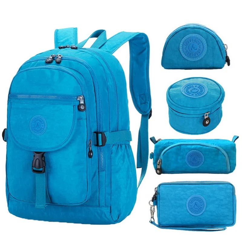 ACEPERCH, повседневная школьная сумка, водонепроницаемый нейлоновый бренд, рюкзаки для ноутбука, для подростка, женский рюкзак, сумки на плечо, сумка для компьютера - Цвет: 5pcs Lake Blue