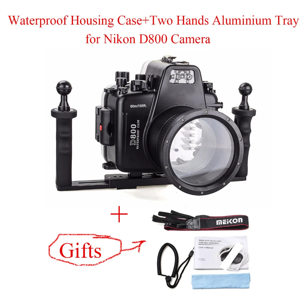 Meikon 60m/195ft Underwater Camera Housing Case for Nikon D800+Two