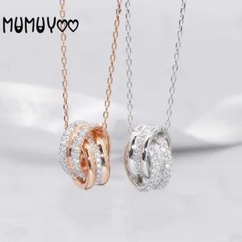 

High quality fashion charm sterling silver double ring transfer beads time to revolve round ladies pendant necklace
