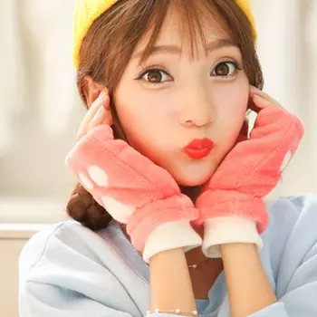 

Big Sale Fashion Animal Fluffy Bear Paw Claw Cartoon Pattern Winter Women Cute Half Finger Fingerless Plush Gloves Mittens