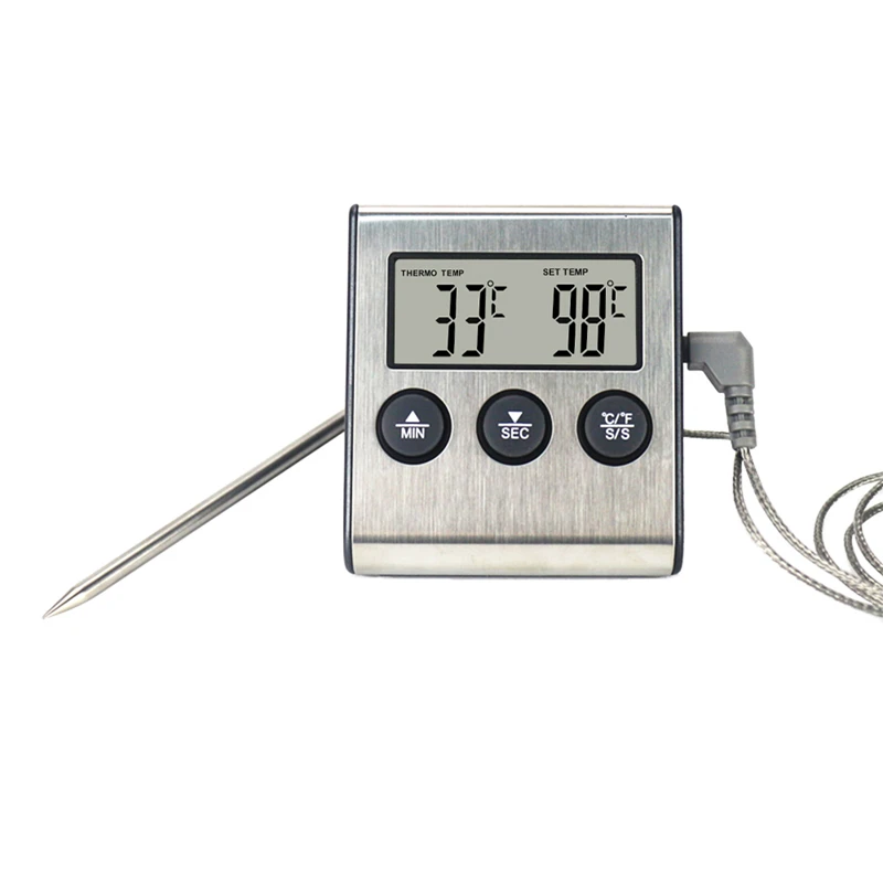Termómetro Digital para horno de barbacoa, medidor de temperatura de alimentos para cocina y carne, función de temporizador para parrilla con sonda de acero inoxidable