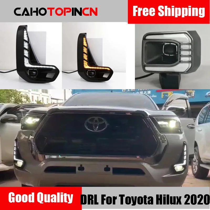 

Дневные ходовые огни, 12 В светодиодный Светодиодные ДХО для Toyota Hilux Revo 2020 2021, водонепроницаемые, желтые, указатели поворота, противотуманные фары для бампера