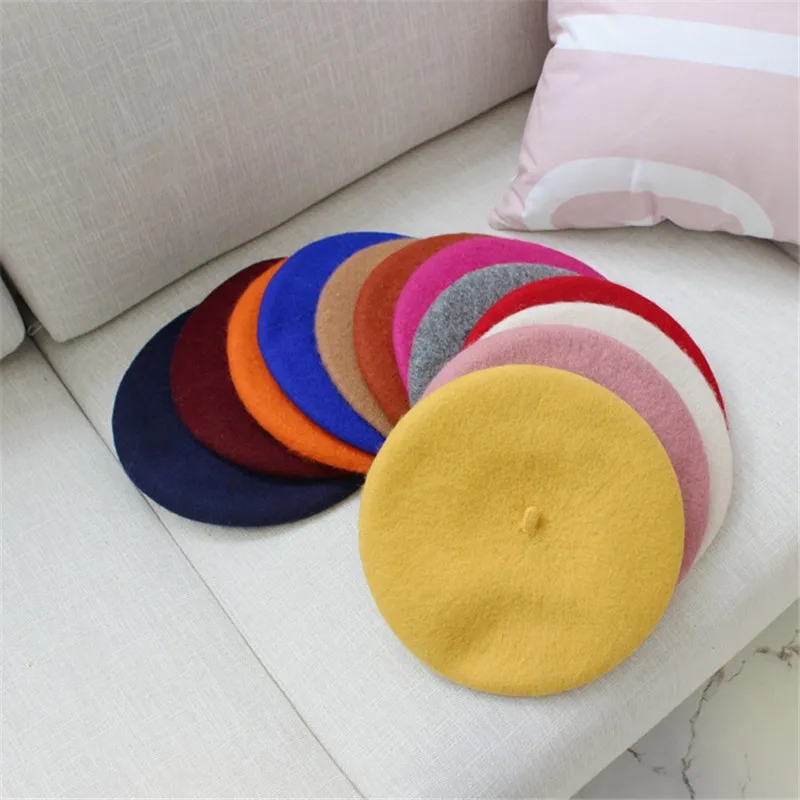 Beret Hat Kids Pure Wool Fashion British Style Solid Color Winter Hats For Boys Girls
