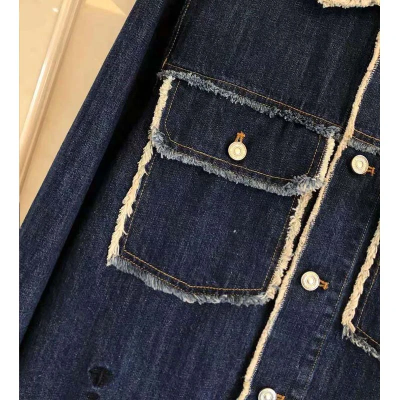 Ideal  Cosmicchic Women Fashion Jean Jacket Denim Coat Long Sleeve Single Breasted Frayed Cowboy Jacket Ba