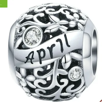

Birthstone Charms 925 Sterling Silver Bead Openwork Charms Happy Birthday Charms for Pandora Bracelet and Necklace