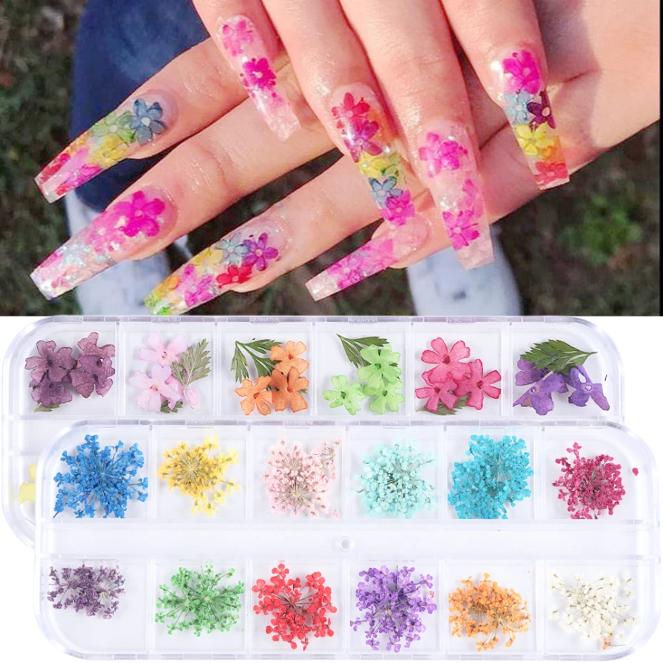 de flores secas para decoración de uñas, pegatinas de hojas florales naturales 3D, calcomanías de belleza DIY, joyería, esmalte de Gel, GLF01 10 DE MANICURA|Diamantes de imitación y decoraciones| - AliExpress