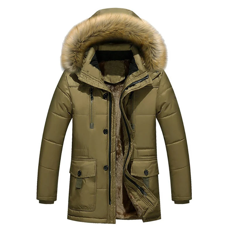 Зимние мужские куртки, пальто, Толстая теплая Вельветовая парка для мужчин, флисовая Меховая куртка с капюшоном в стиле милитари, мужские куртки средней длины