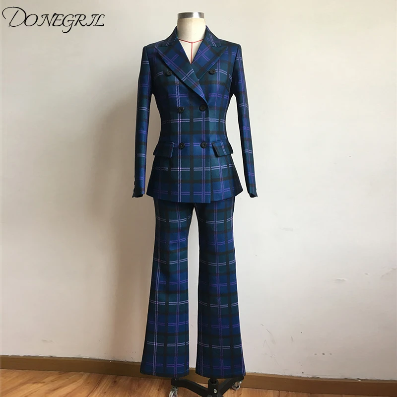 

S-3XL High Quality 2020 New Fashion British Style Striped Print Long-Sleeved Trousers Slim Temperament Commute Woman Pant Suits