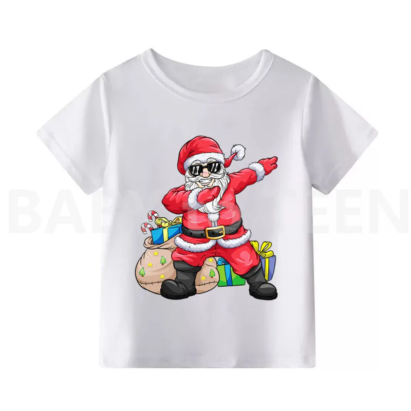 Детская футболка с изображением рождественского Санта-Клауса, забавная футболка с короткими рукавами для мальчиков и девочек, детская одежда