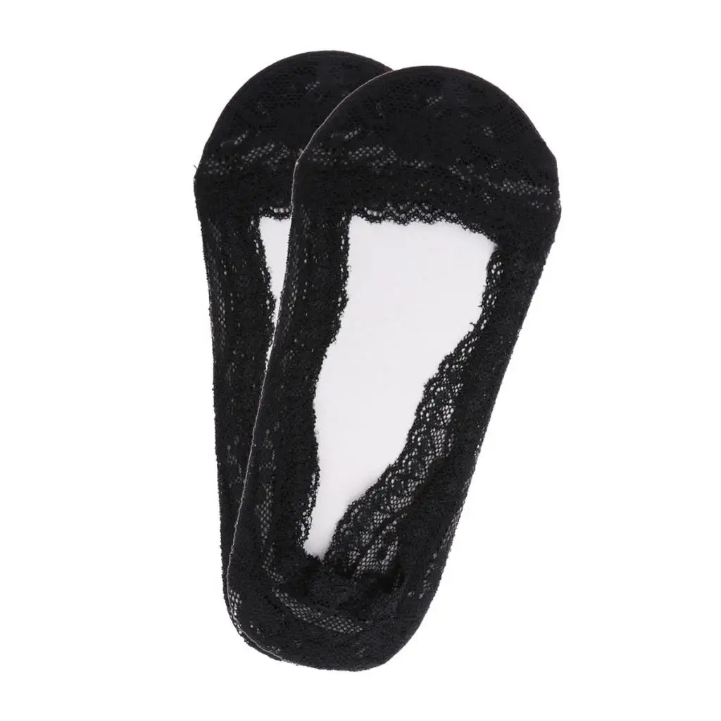 2 Pairs Casual Thin No Show Socks Non Slip Socks for Flats Boat Liner with Lace Trim