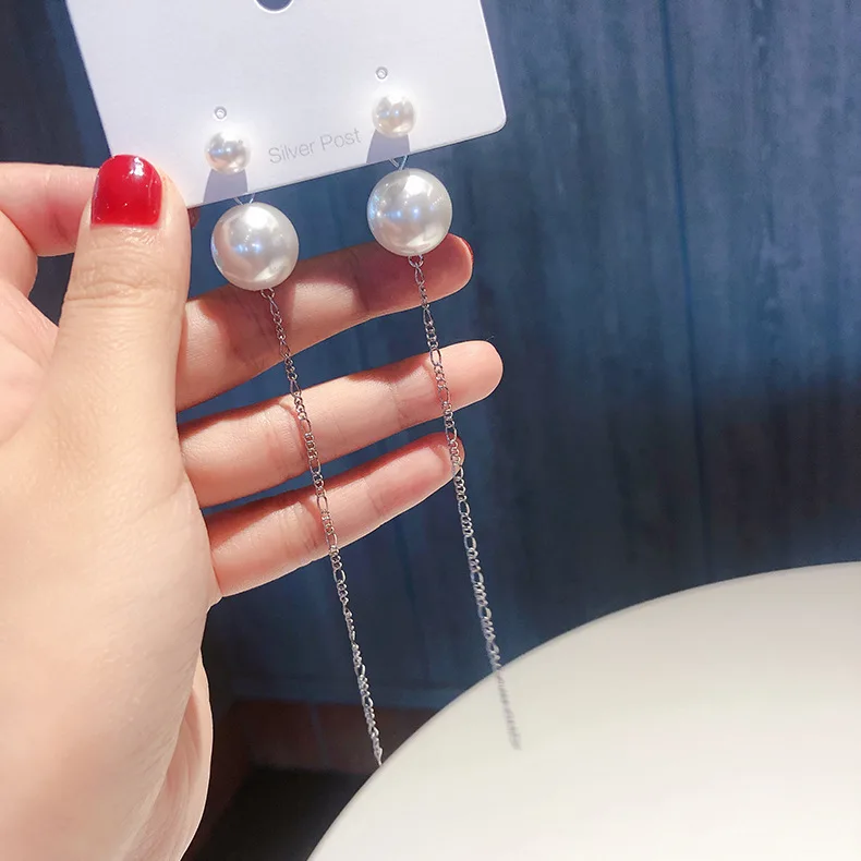 

Korea New Simple Long Earrings Big Small Simulated Pearl Drop Pendientes Mujer Moda 2019