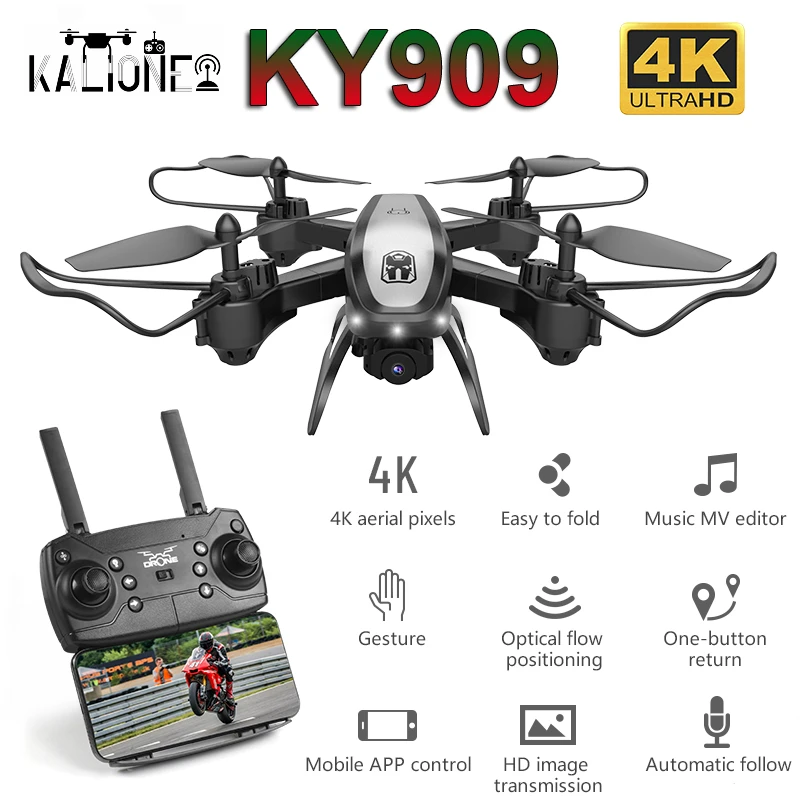 $26.51 KY909 Drone 4K Camera WiFi FPV Wide Angle Optical Flow Quadcopter RC Helicopter Foldable Profession
