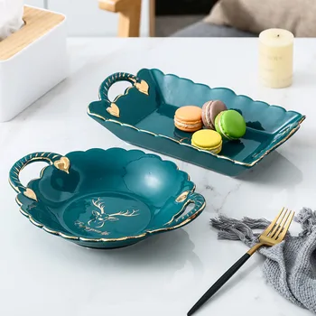 

Plate Rectangular Snack Fruit Plate Plate Small Ceramic Plate Salad Dish Household Dried Fruit Binaural Fruit Plate Creative