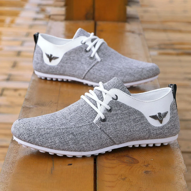Men Casual Linen Shoes Comfortable Slip On Loafers Breathable Walking Flat Shoes 