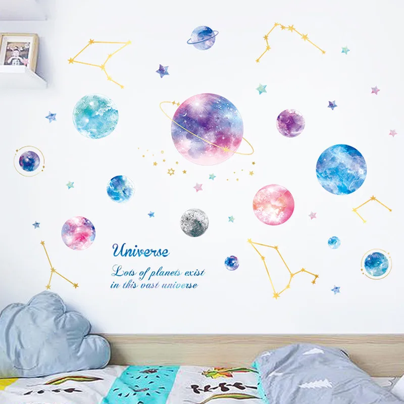 Solar System Cartoon Wall Sticker Planet Outer Space Vinyl Kids Bedroom Decals
