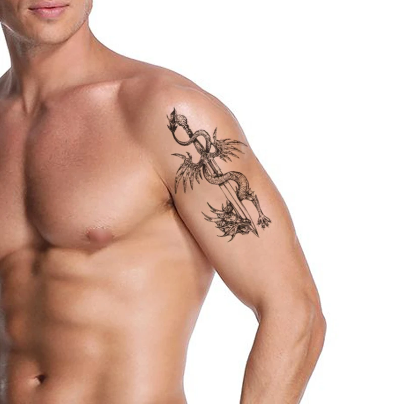 Waterproof Temporary Tattoo Sticker Black Dragon Knife Pearl Necklace Design Fake Tattoos Flash Tatoo Arm Body Art For Women Men Temporary Tattoos Aliexpress