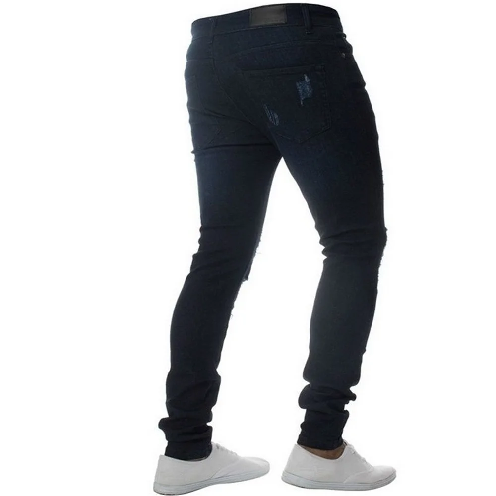 EH · MD® Solid Color Large Hole Jeans Men's Cotton High-Stretch Elastic Pencil Pants Breathable Thin Comfortable Leak-out 2020