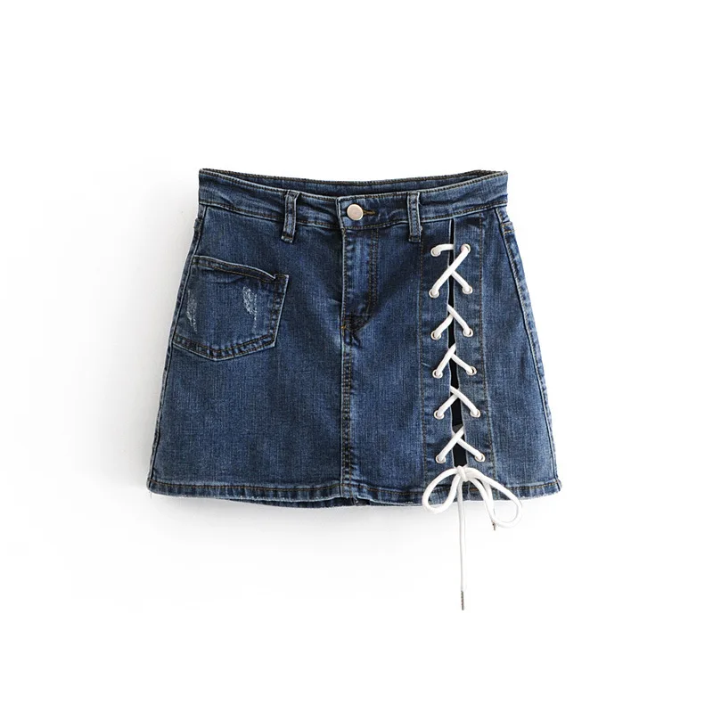 

N9161-9002 Spring And Summer New Style 2019 Europe And America Elegant-High-waisted Bandage Cloth Cowboy Half-length Mini Short